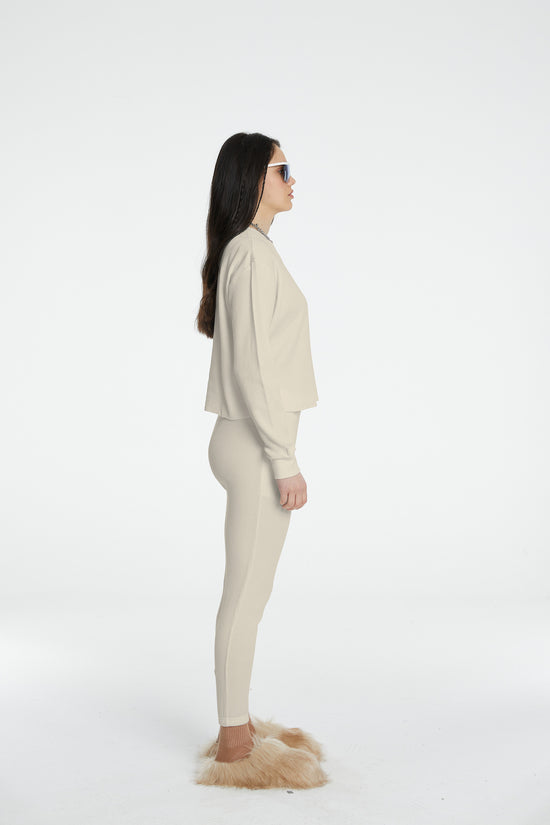 Waffle Crewneck Sweatshirt - Warm Beige