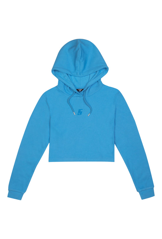 Waffle Crop Hoodie - Tranquil Blue