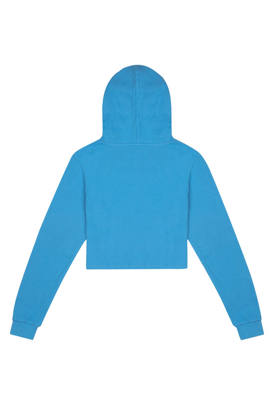 Waffle Crop Hoodie - Tranquil Blue