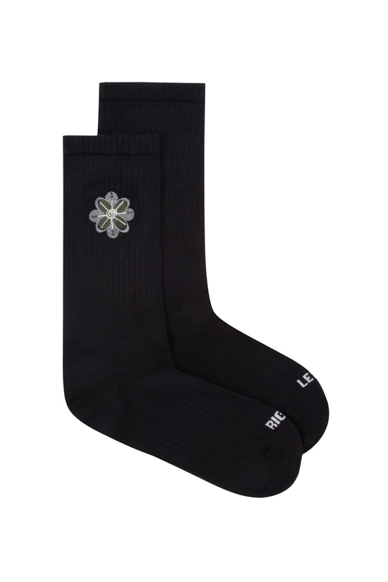 Gray Flower Socks- Black