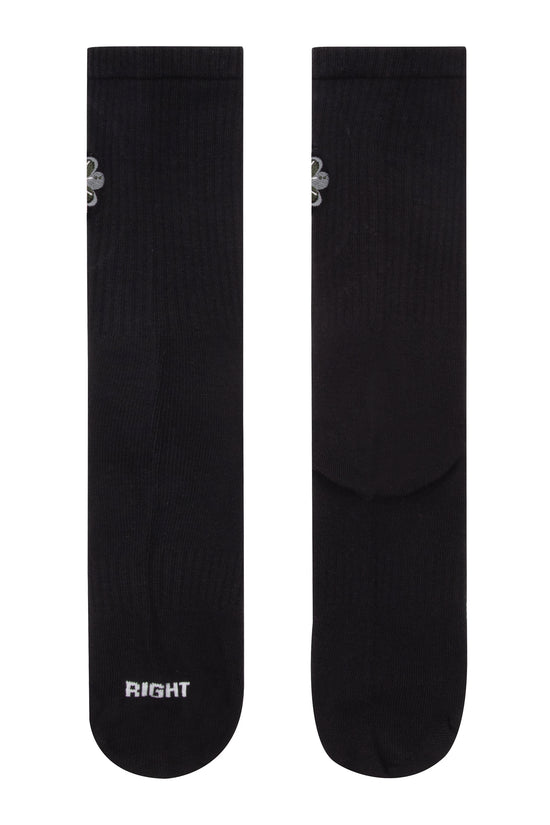 Gray Flower Socks- Black