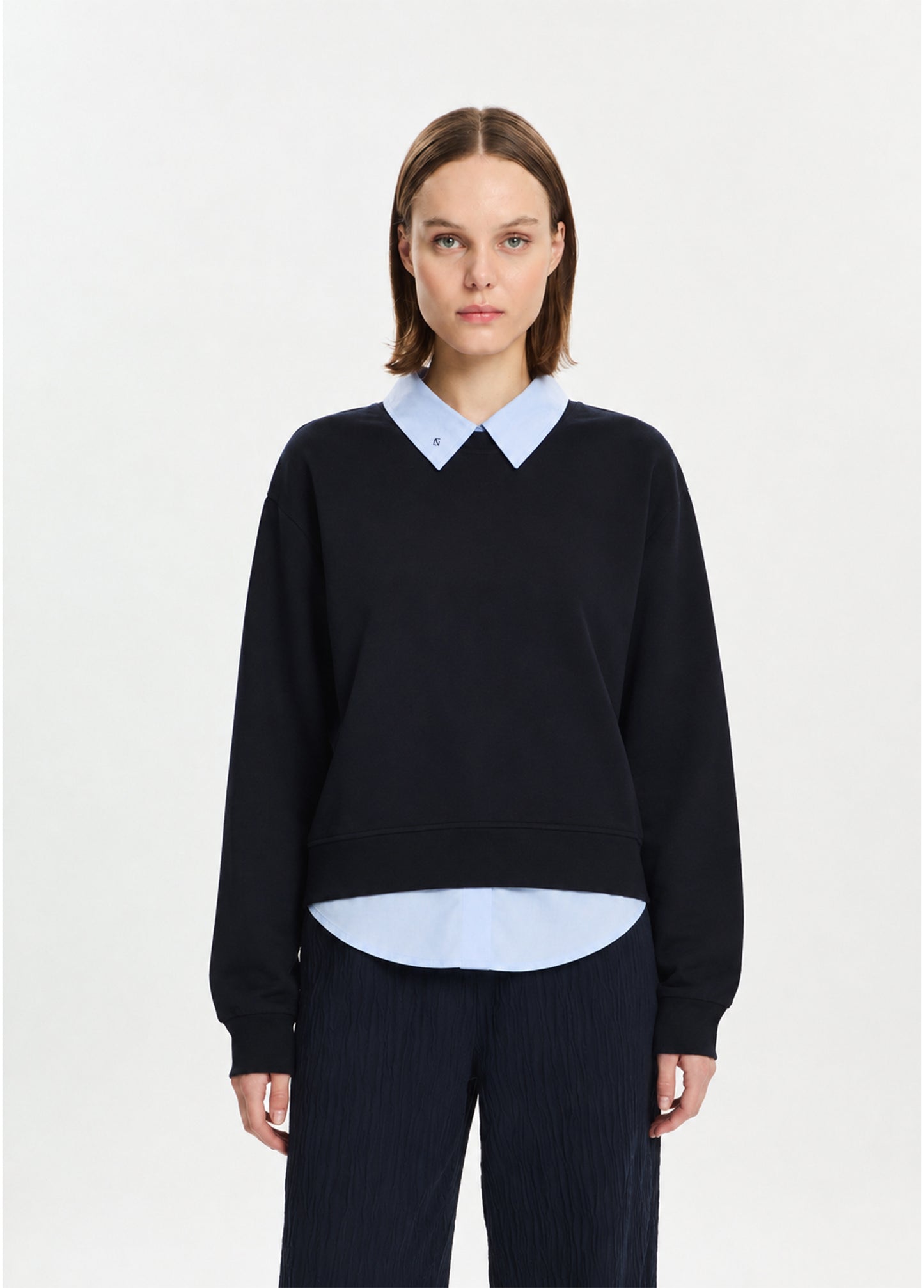 Lacivert Gömlek Katmanlı Sweatshirt