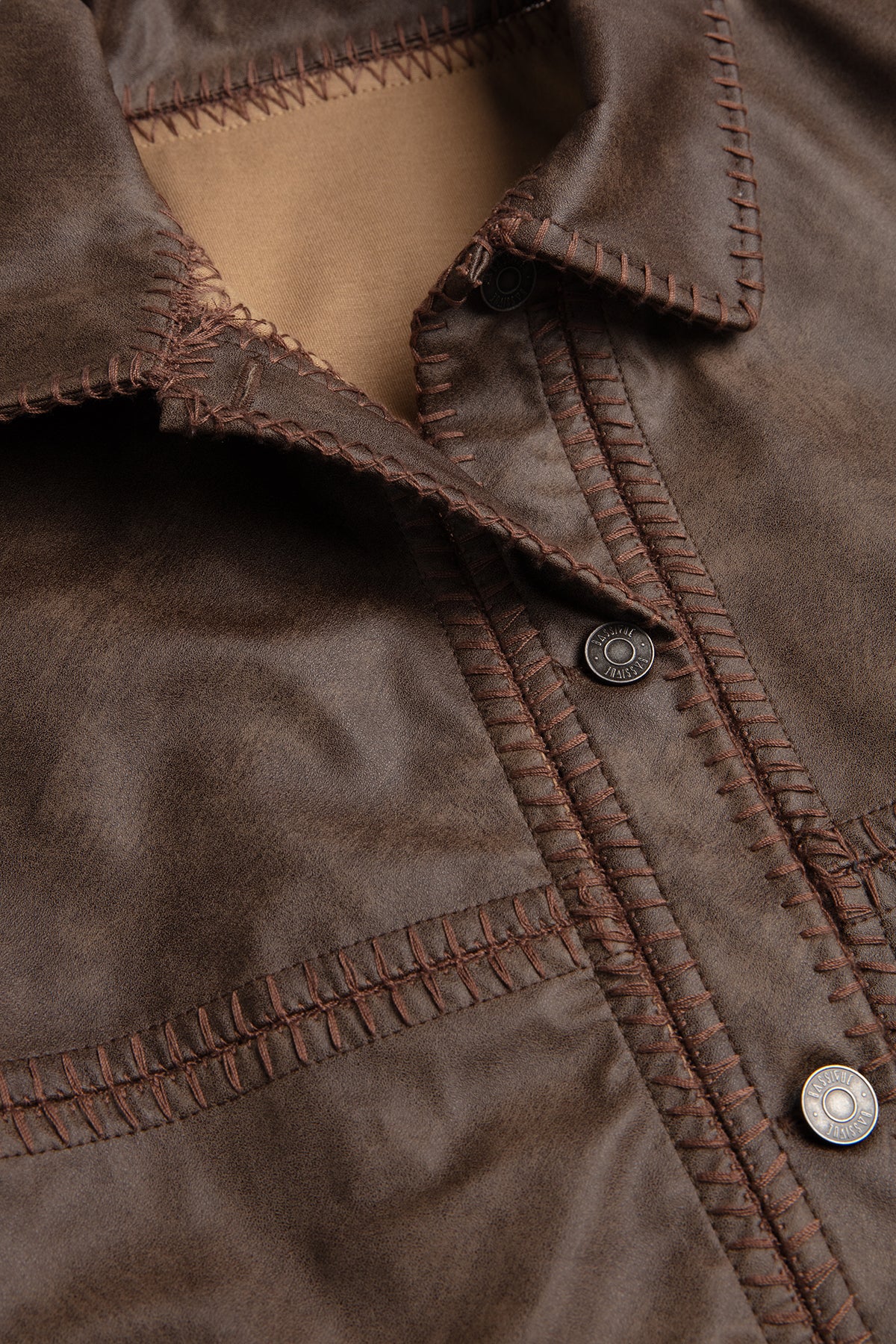 Maxi Faux Leather Jacket W/ Crochet Detailing