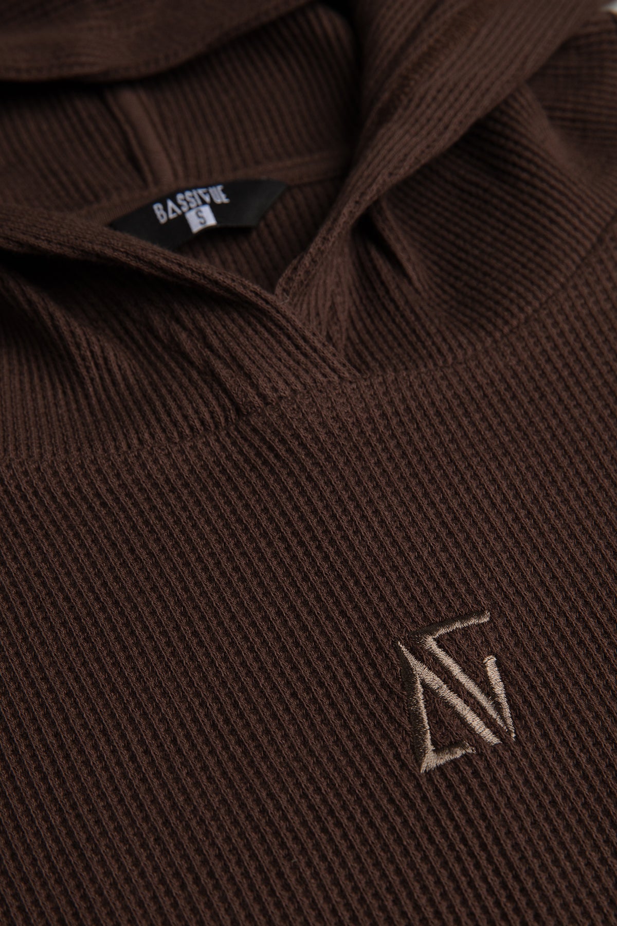Kahverengi Waffle Bol Kesim Hoodie