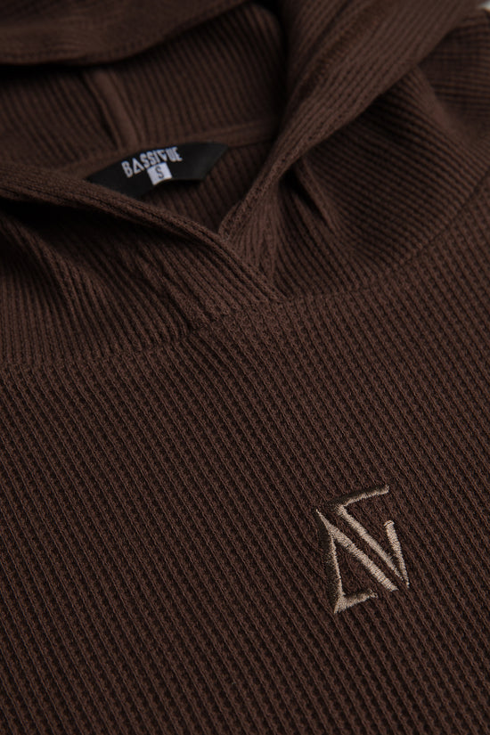 Kahverengi Waffle Bol Kesim Hoodie