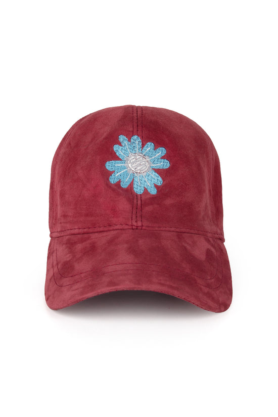 Blue Flower Suede Leather Hat