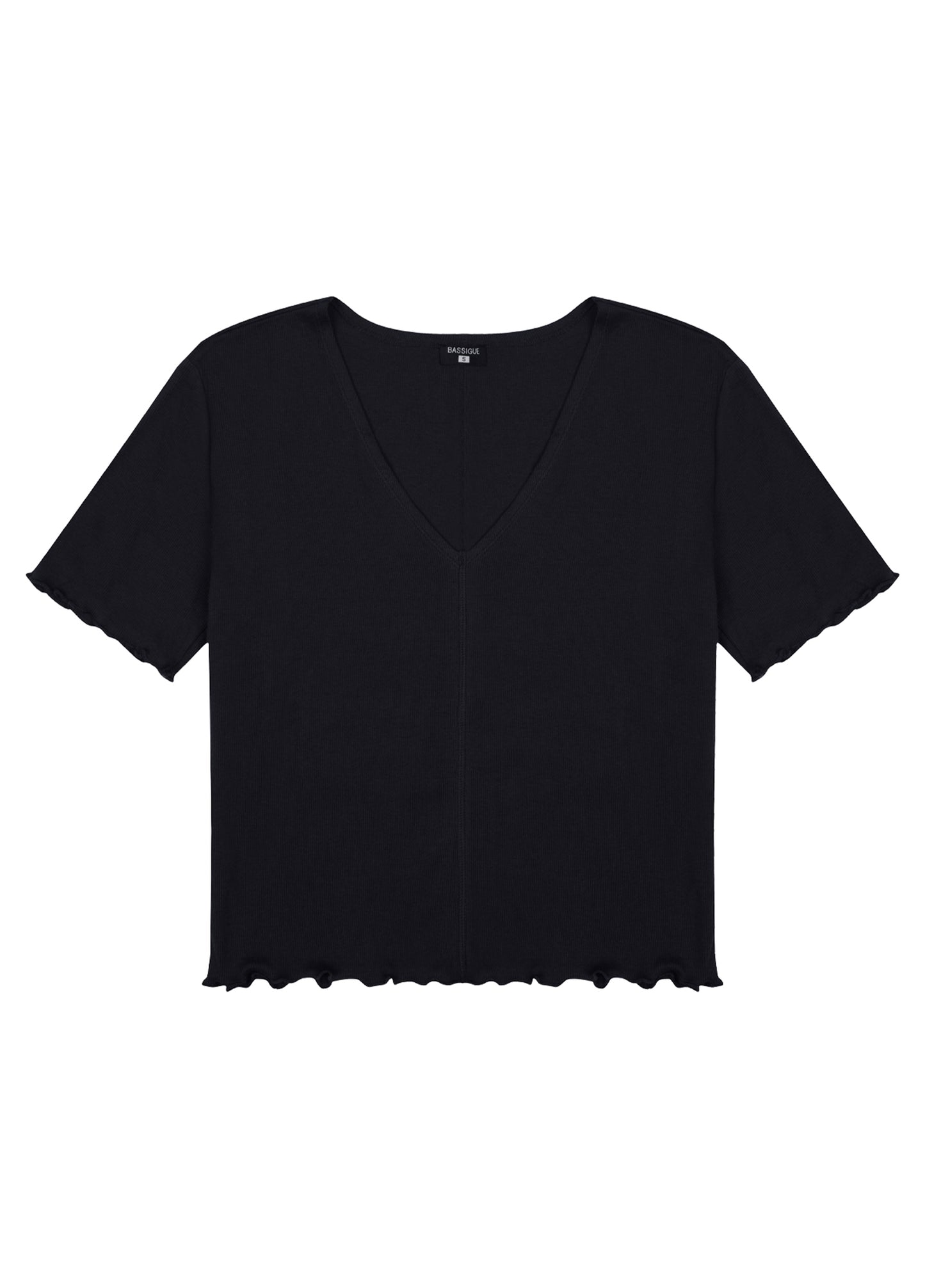 V-Neck Ribbed Cotton T-Shirt-Black