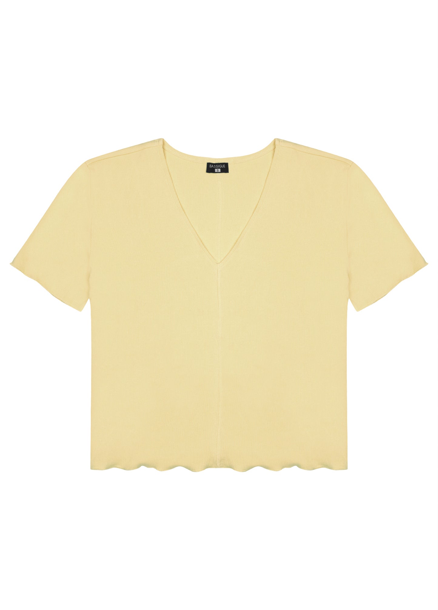 V-Neck Ribbed Cotton T-Shirt-Yellow
