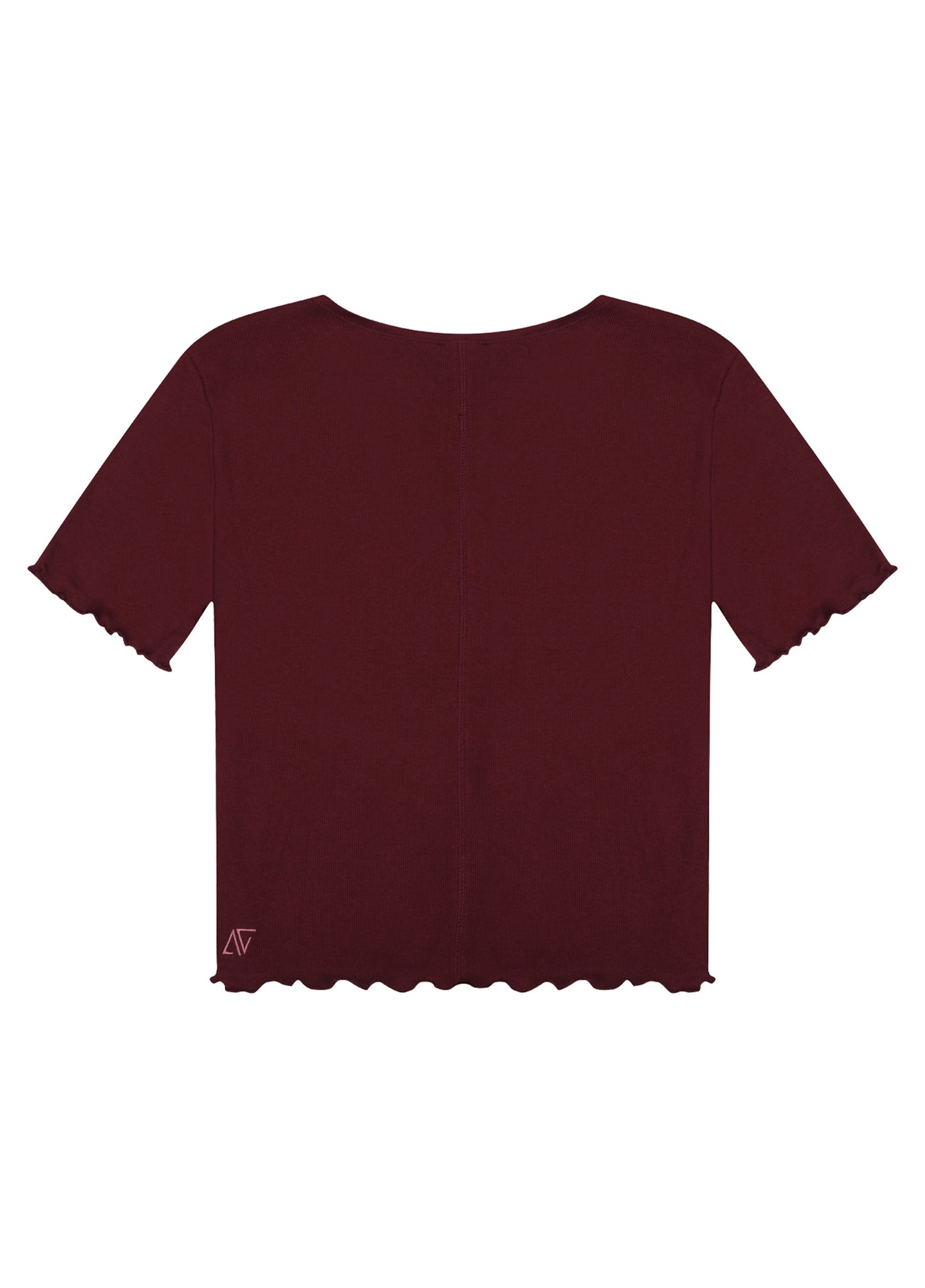 V-Neck Ribbed Cotton T-Shirt-Tawny Port