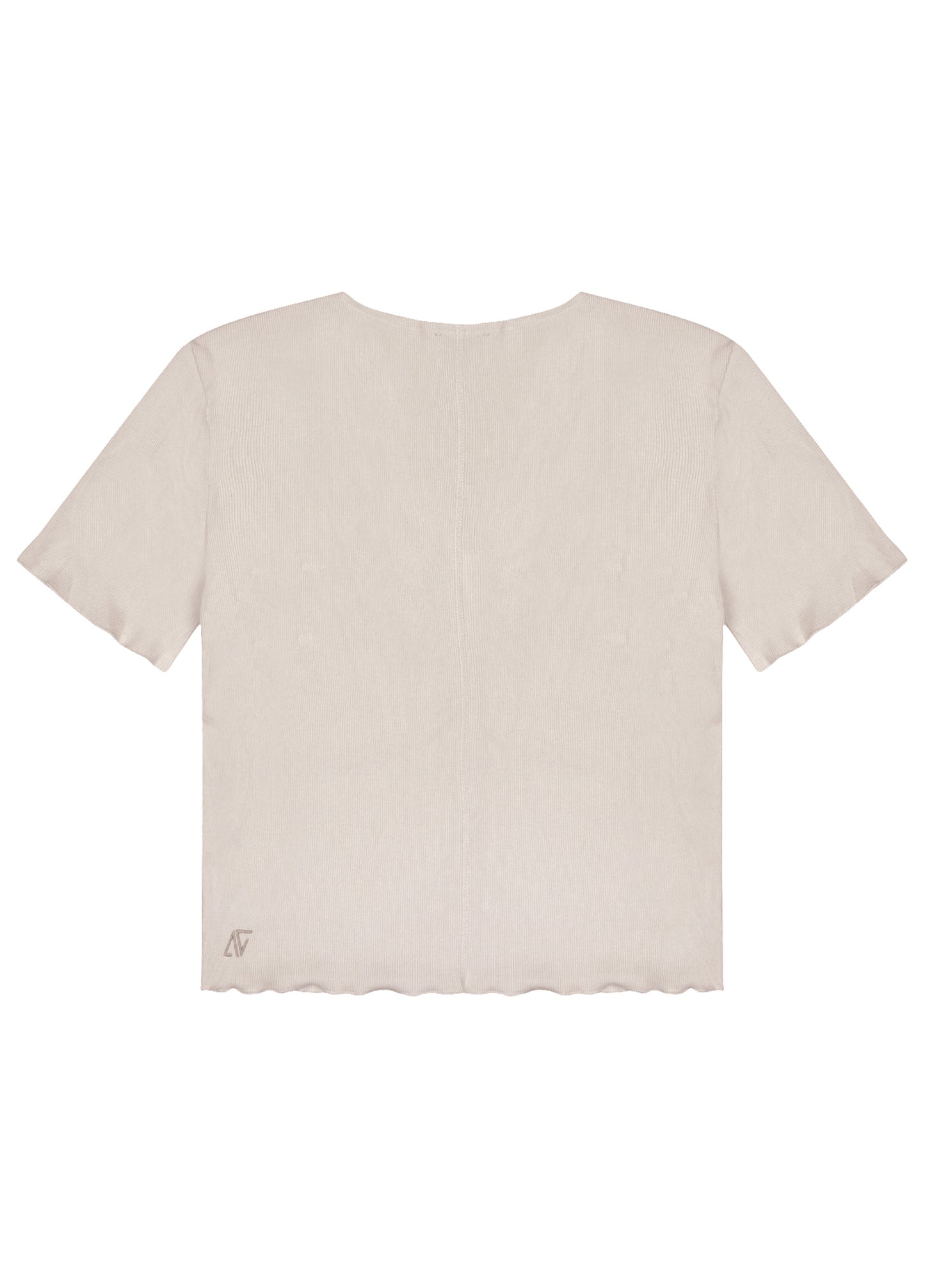 V-Neck Ribbed Cotton T-Shirt-Beige