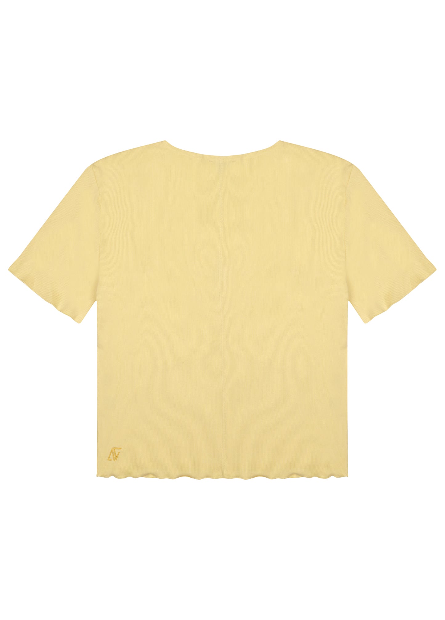 V-Neck Ribbed Cotton T-Shirt-Yellow