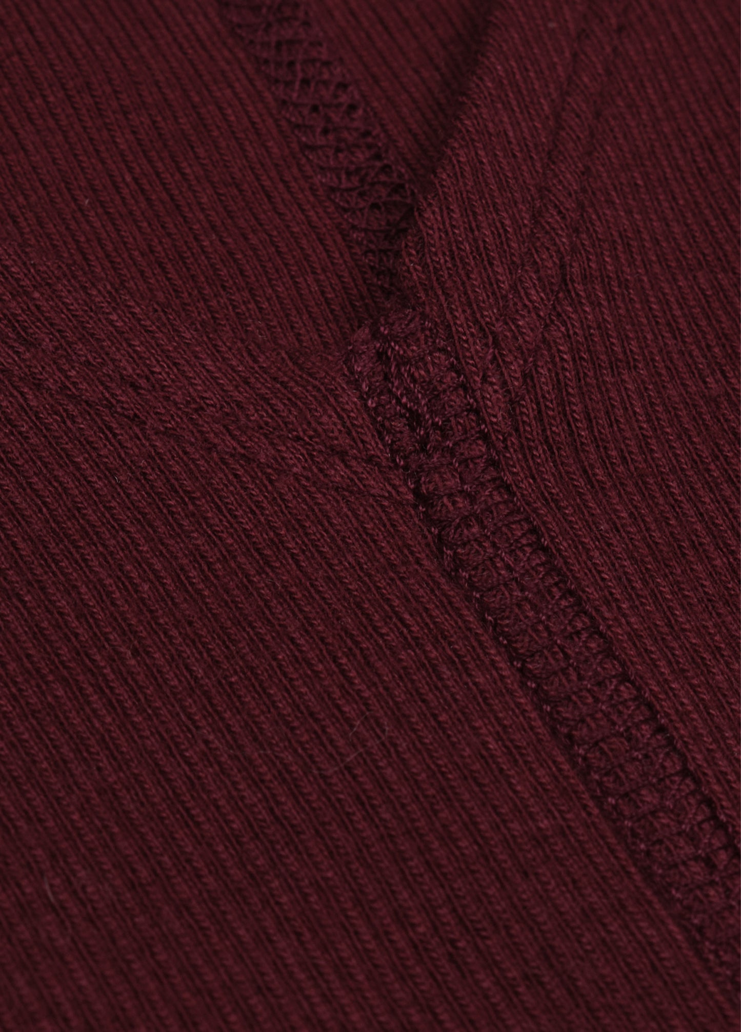 V-Neck Ribbed Cotton T-Shirt-Tawny Port
