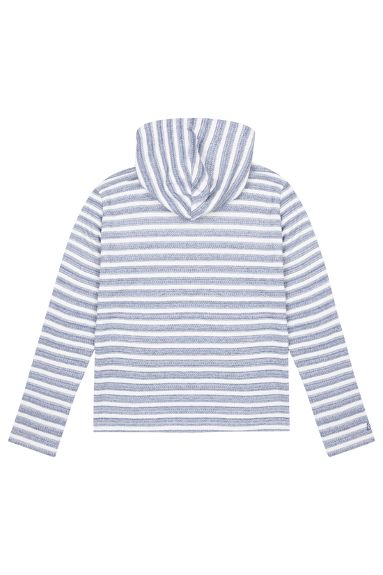 Çizgili Kapüşonlu Sweatshirt - Lacivert/Beyaz