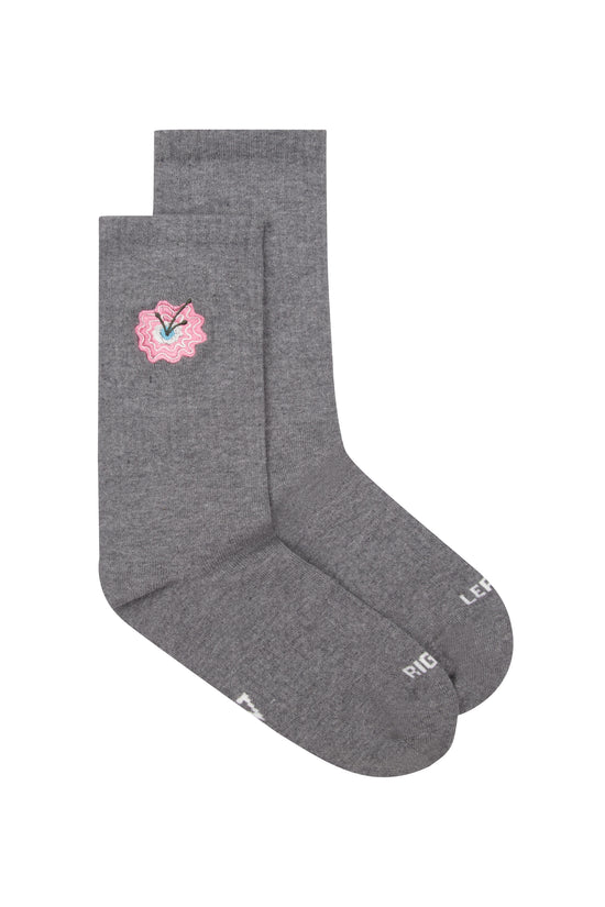 Pink Flower Socks- Black