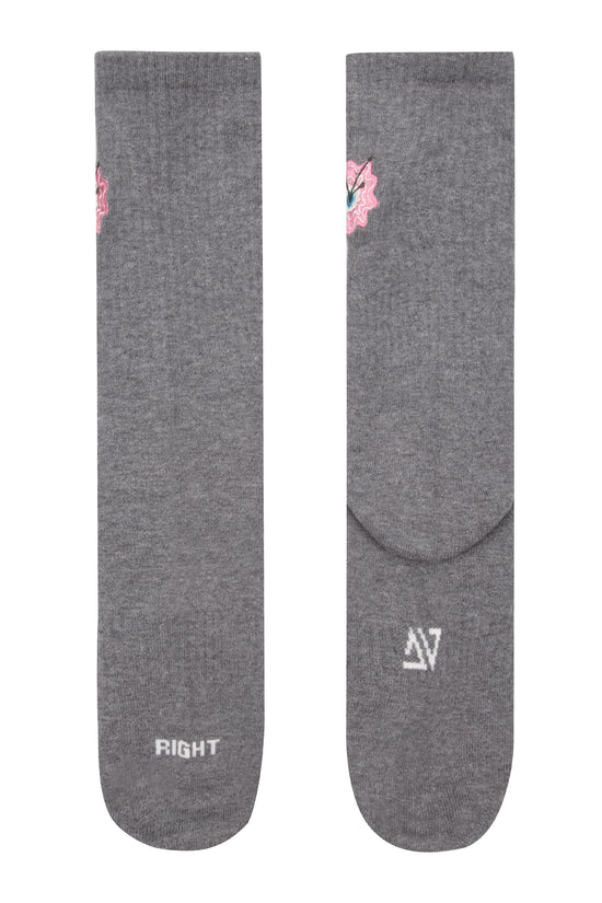 Pink Flower Socks- Black