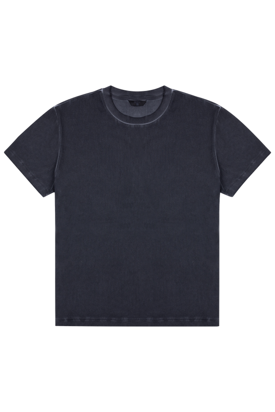 Yıkamalı Fitilli T-shirt - Siyah
