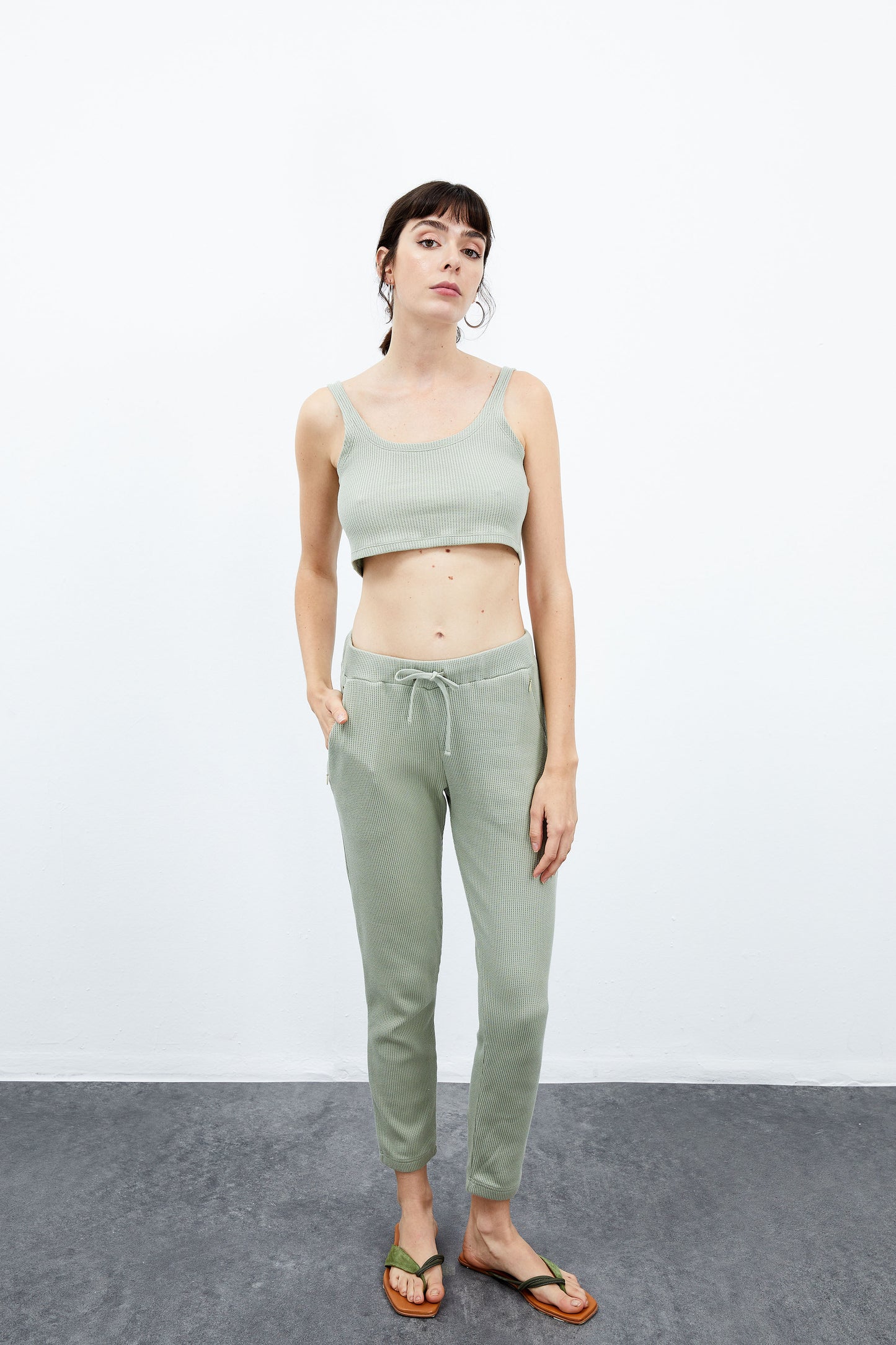 Lily Waffle Tank Top - Su Yeşili