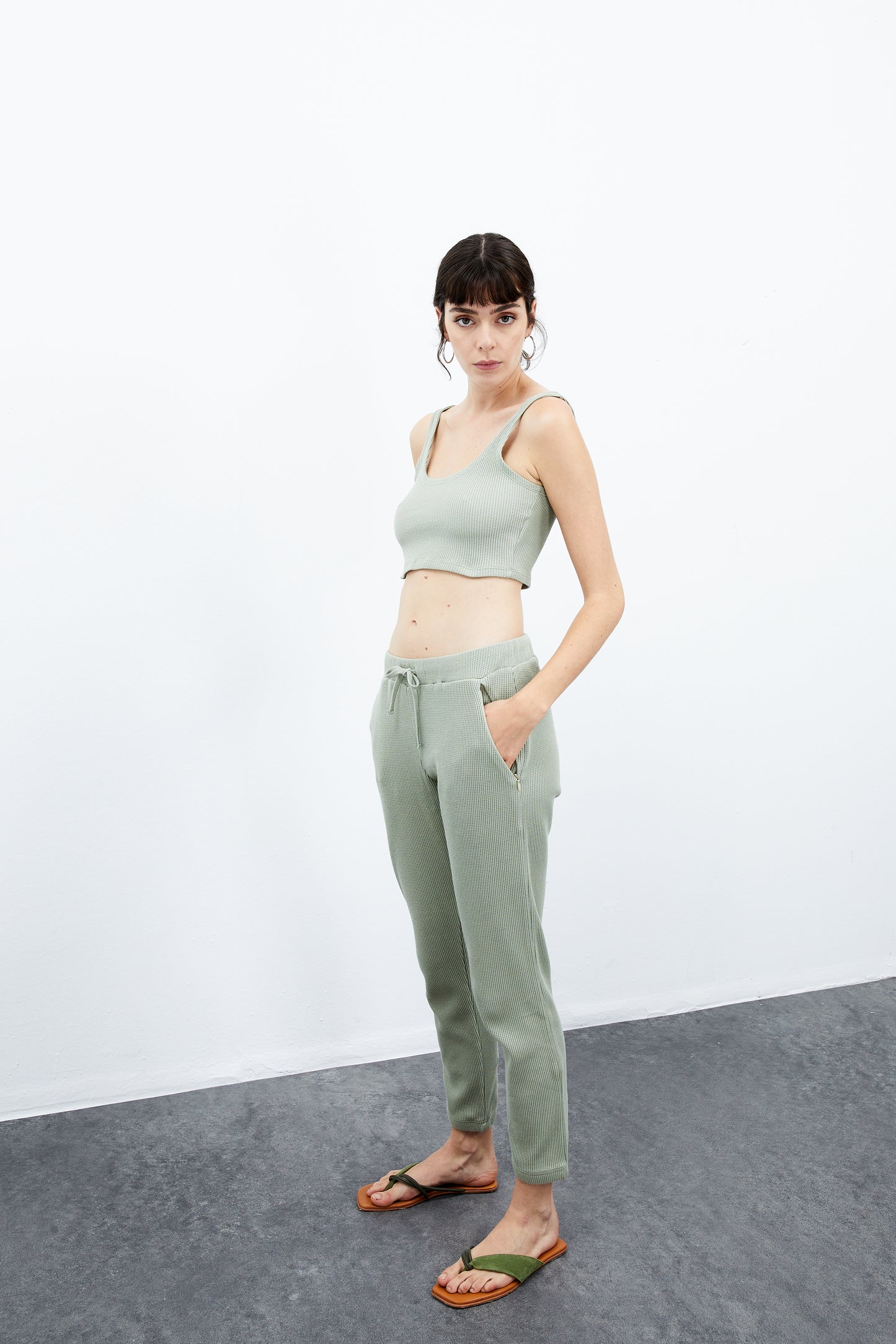 Lily Waffle Tank Top - Su Yeşili