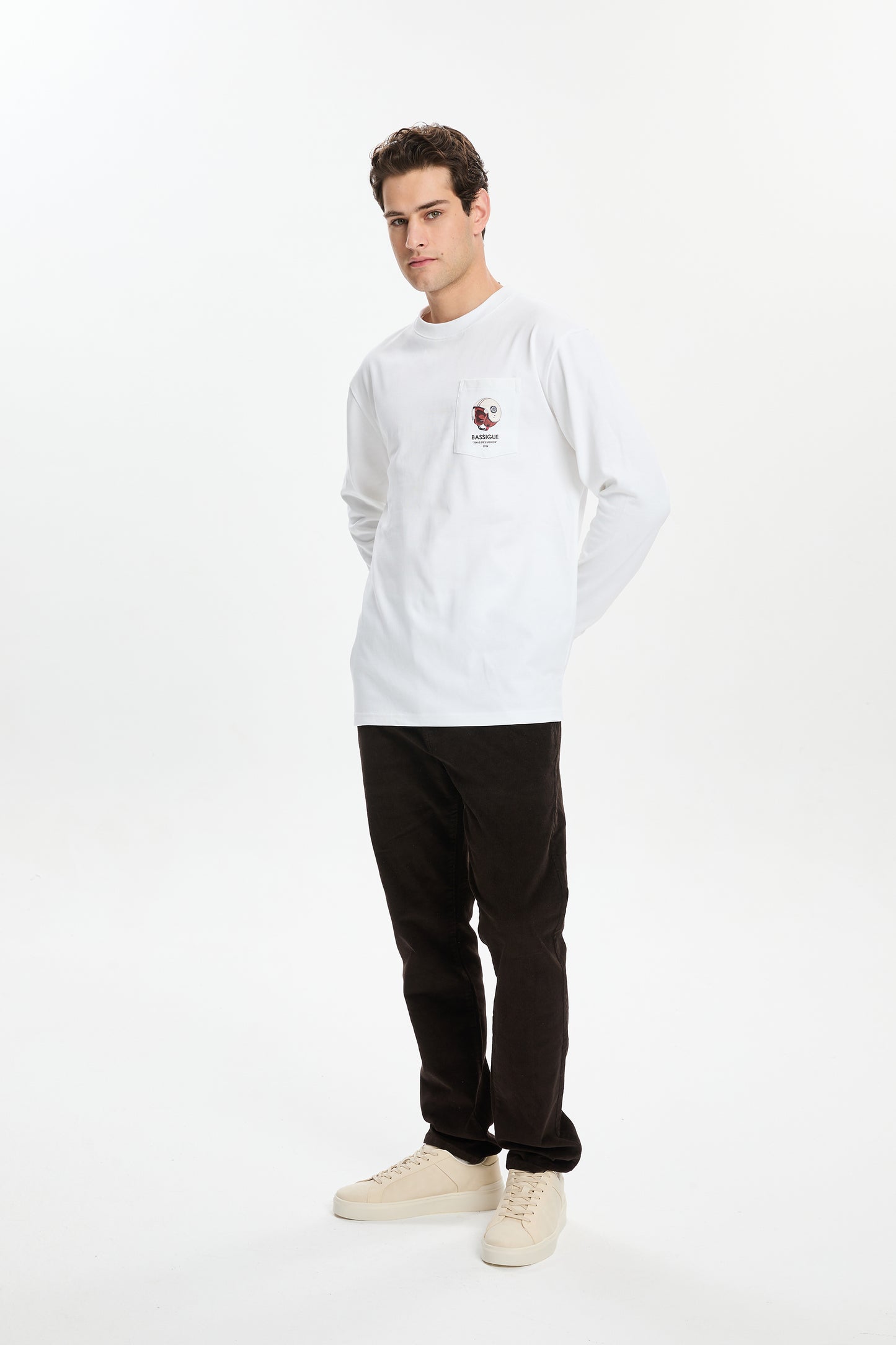 Beyaz Kask Baskılı Uzun Kollu T-Shirt