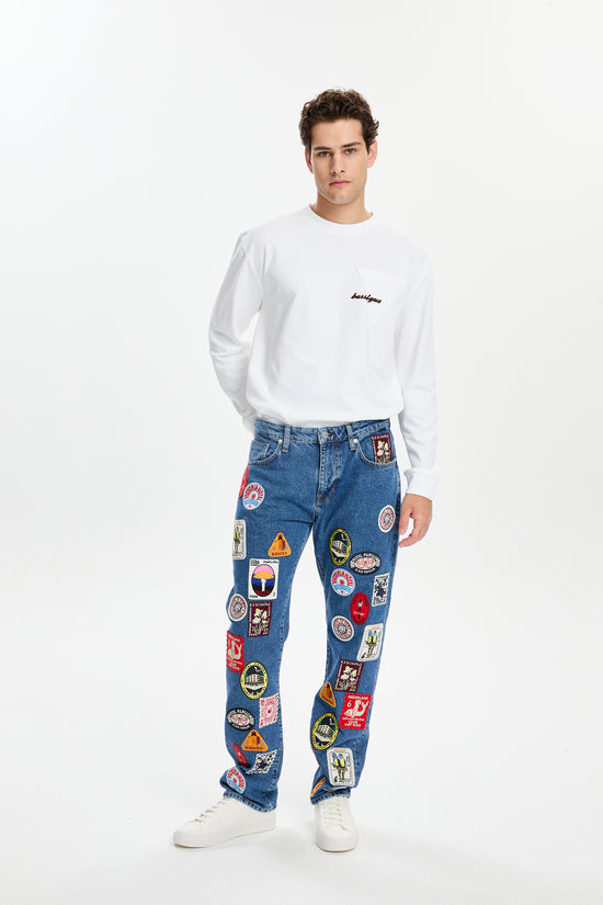Denim Nakışlı Pantolon
