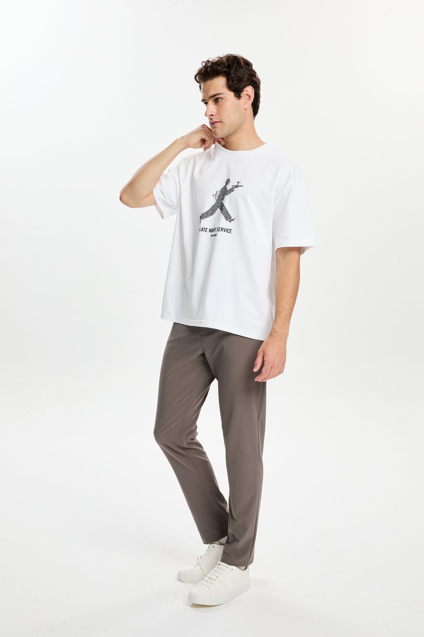 Beyaz Late Night Baskılı T-Shirt