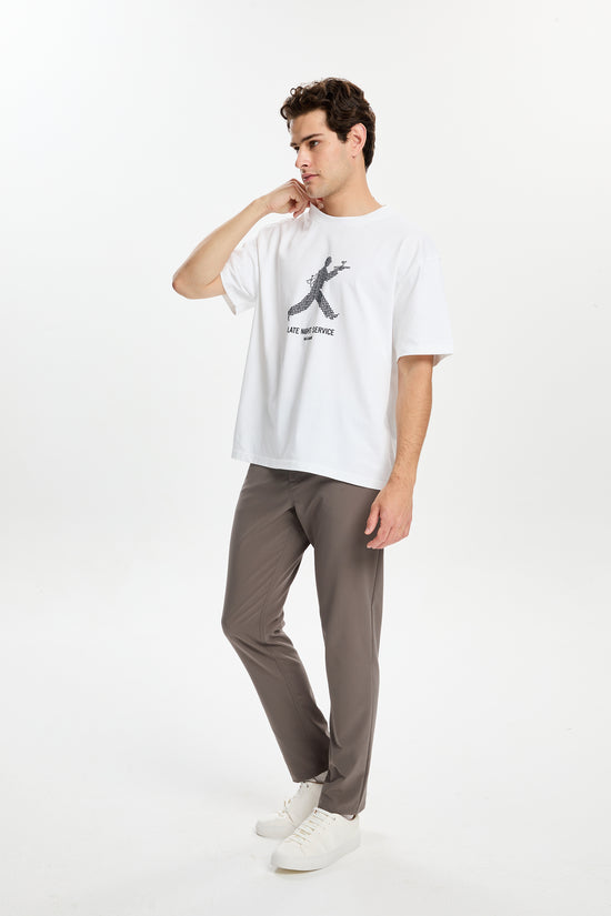 Beyaz Late Night Baskılı T-Shirt