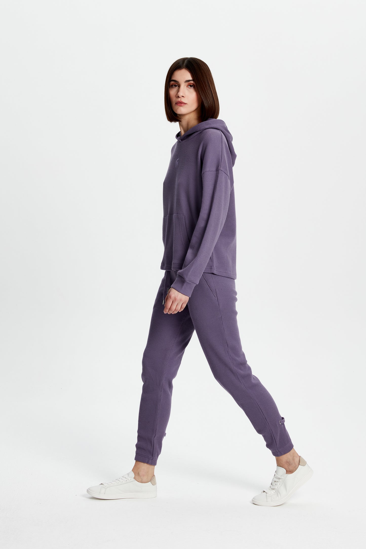 Mor Waffle Bol Kesim Hoodie