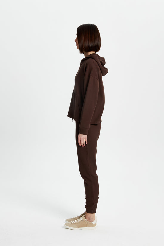 Kahverengi Waffle Bol Kesim Hoodie
