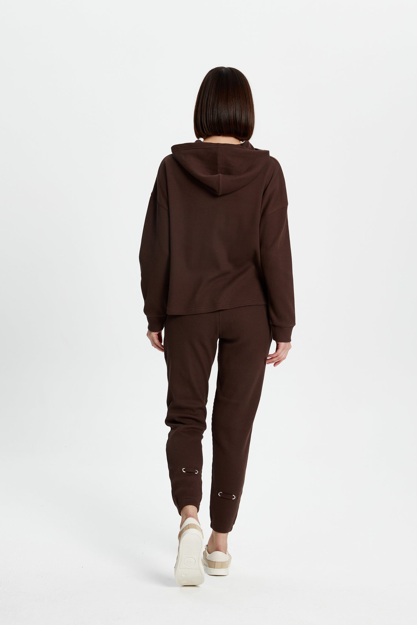 Kahverengi Waffle Bol Kesim Hoodie