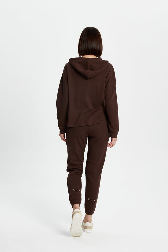 Kahverengi Waffle Bol Kesim Hoodie