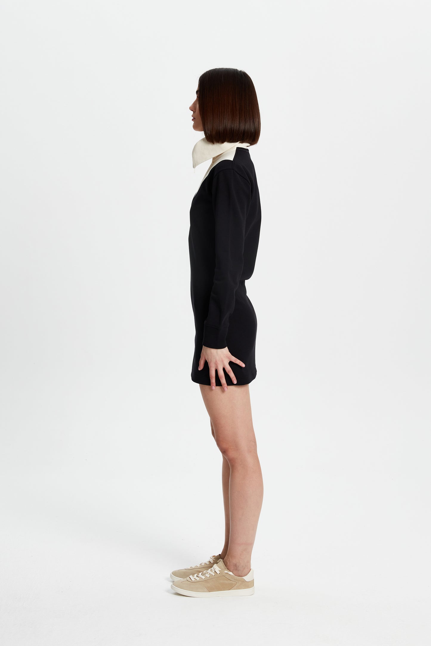 Mini Zip-Neck Sweater Dress