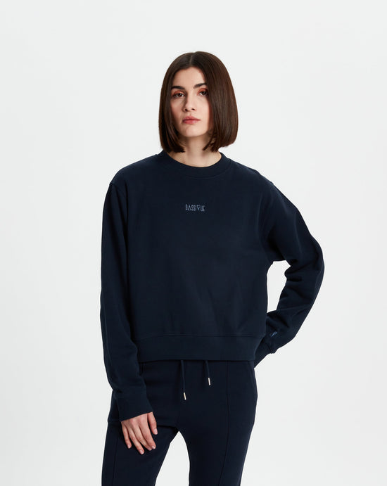 Pamuklu Bisiklet Yaka Sweatshirt - Koyu Lacivert