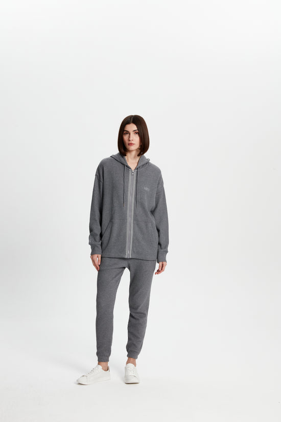 Waffle Zipper Sweatshirt - Grey