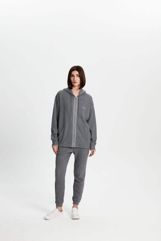 Load image into Gallery viewer, Waffle Zipper Sweatshirt - Grey
