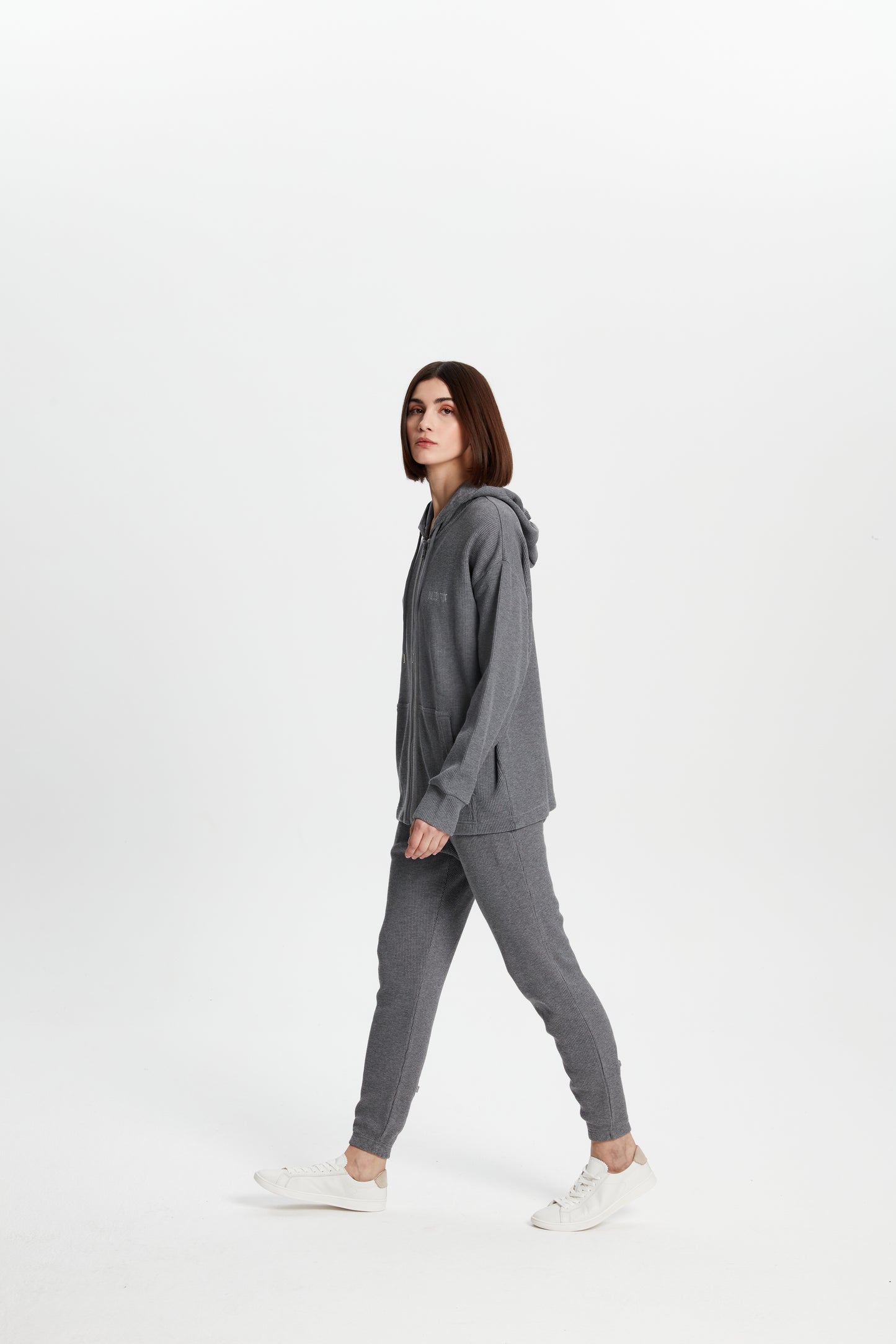 Waffle Zipper Sweatshirt - Grey