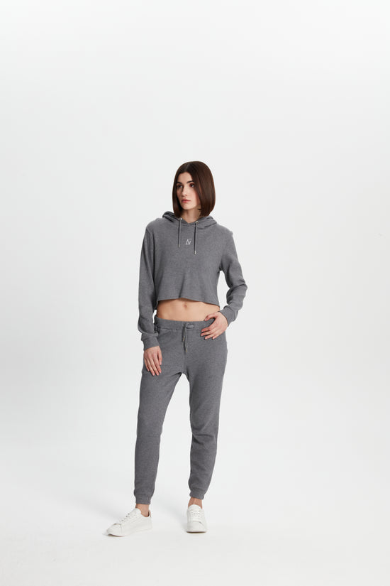 Waffle Kapüşonlu Sweatshirt - Gri