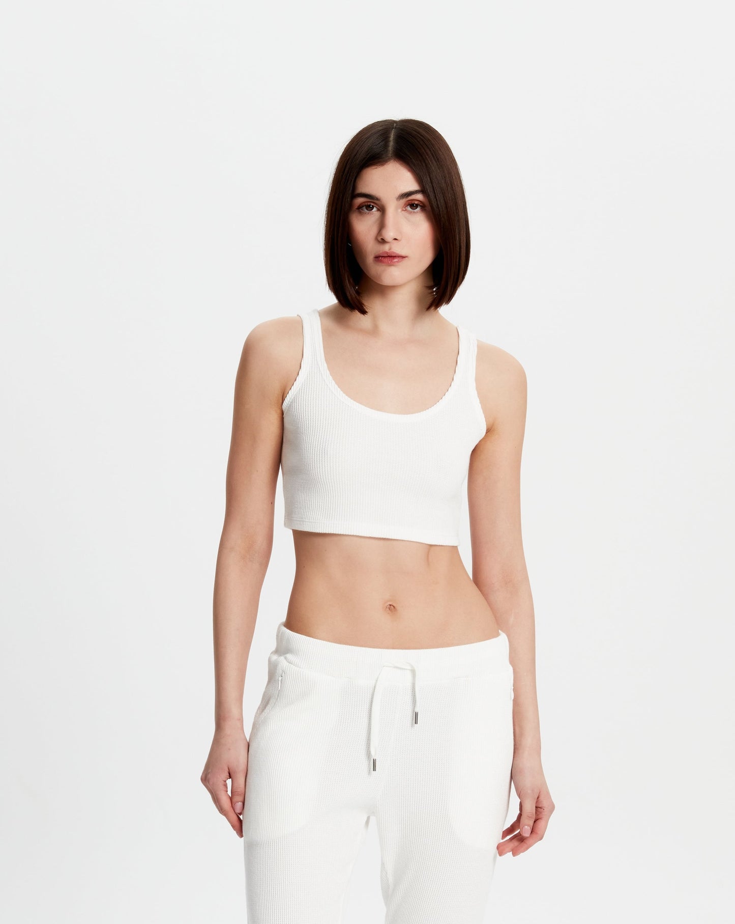 Waffle  Crop Top - Beyaz