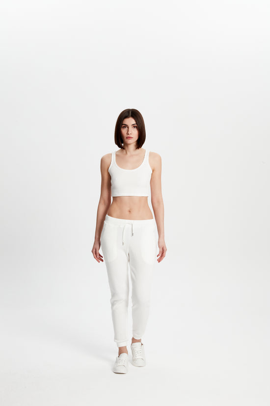 Waffle  Crop Top - Beyaz