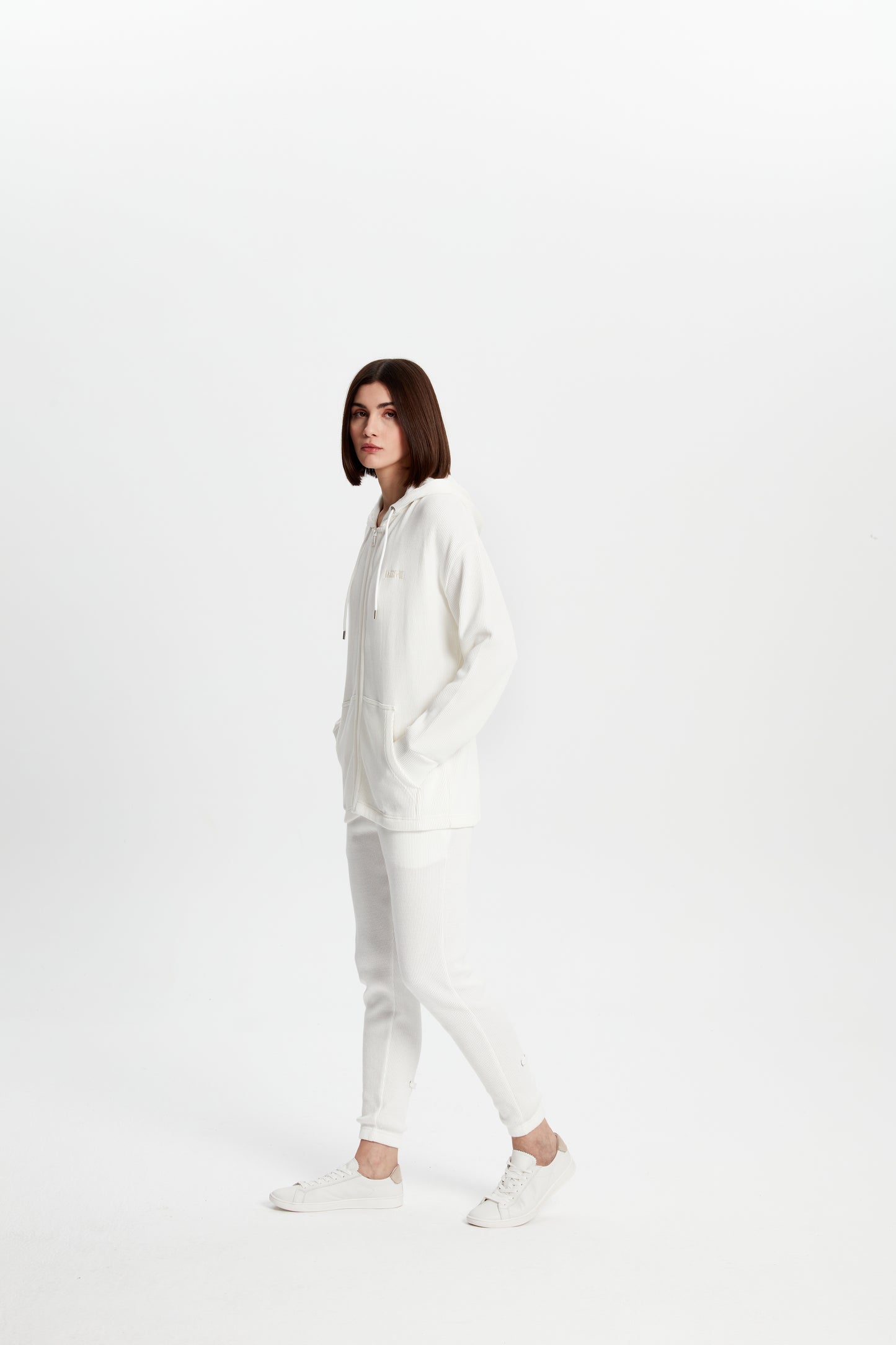 Waffle Zipper Sweatshirt - Eggshell