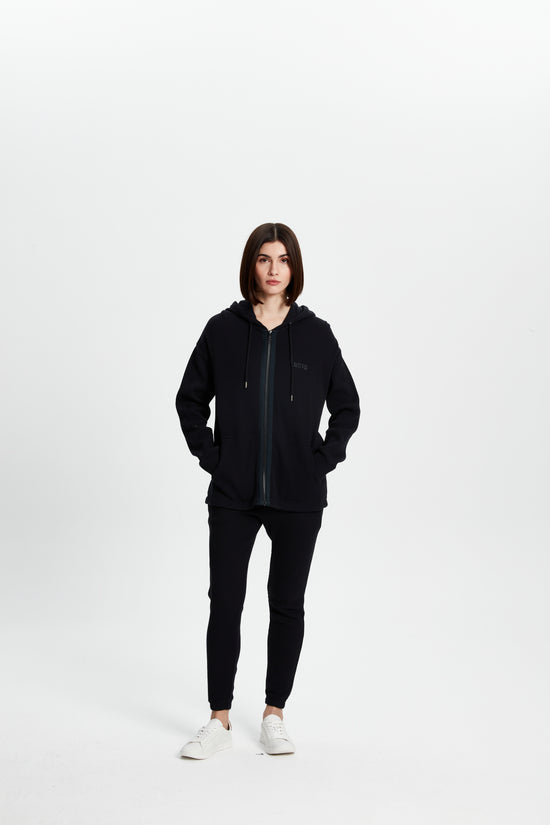 Waffle Zipper Sweatshirt-Black