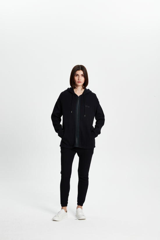 Waffle Zipper Sweatshirt-Black