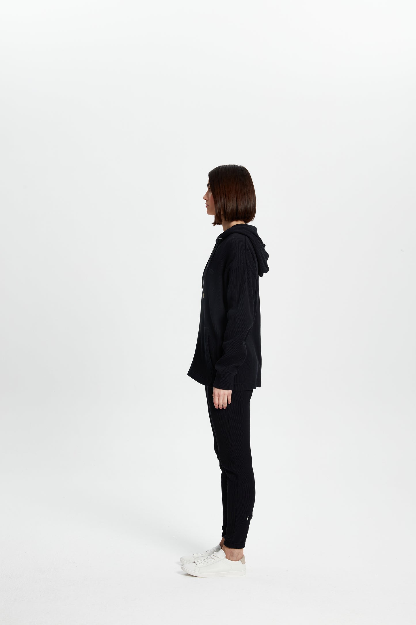 Waffle Zipper Sweatshirt-Black