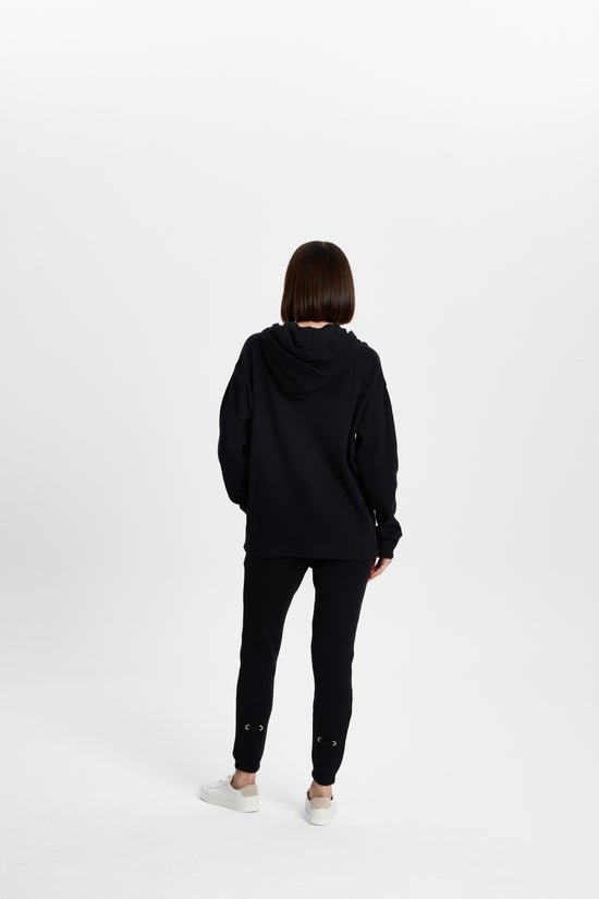 Waffle Zipper Sweatshirt-Black