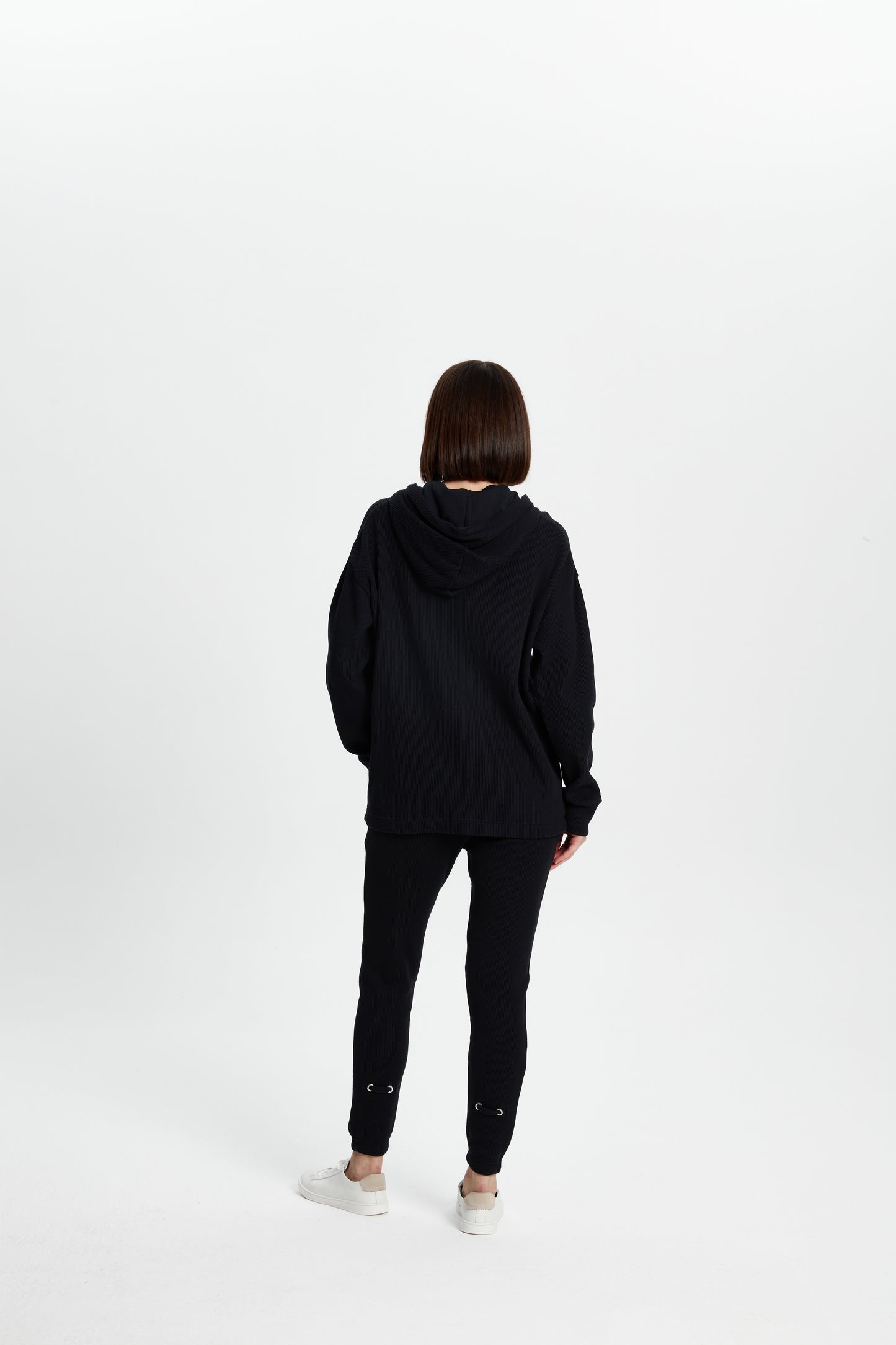 Waffle Zipper Sweatshirt-Black