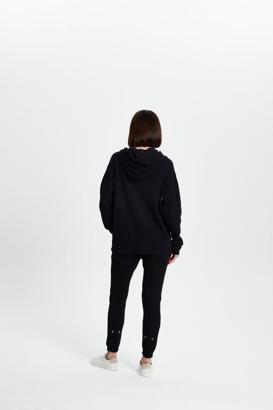 Waffle Zipper Sweatshirt-Black