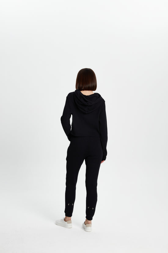 Waffle Kapüşonlu Sweatshirt - Siyah