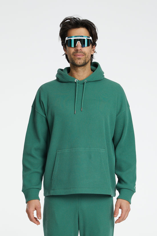 Waffle Kapüşonlu Sweatshirt - Yeşil