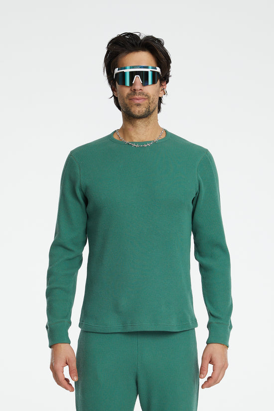 Waffle Bisiklet Yaka Sweatshirt - Yeşil