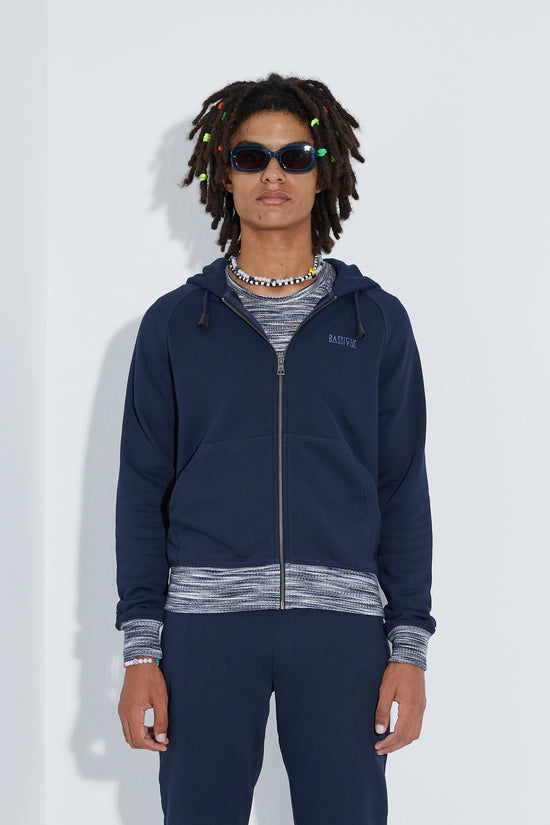 Knit Zipper Sweatshirt - Navy