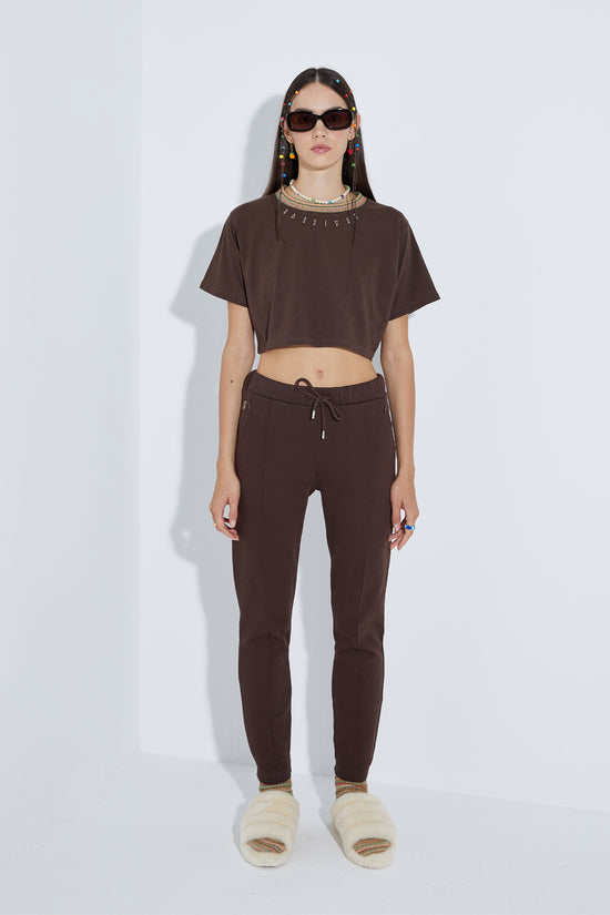 Cotton Skinny Sweatpants -Brown